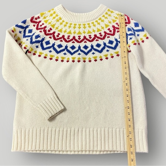J. Crew Wool Blend Fair Isle Ski Sweater L Ivory/Blue/Red/Green Off White - Picture 4 of 8